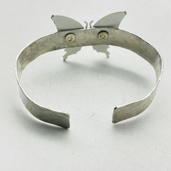 Teal and Black Butterfly Cuff Bracelet Silver Tone Moth Insect Garden Classic - Picture 2 of 6